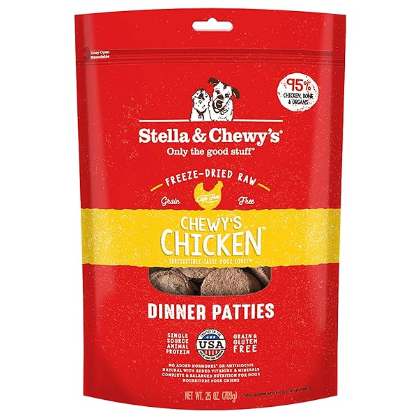 STELLA & CHEWY’S FREEZE DRIED RAW DINNER PATTIES – GRAIN FREE DOG FOOD, PROTEIN RICH CHEWY’S CHICKEN RECIPE – 25 OZ BAG