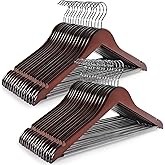 TOPIA HANGER Wooden Coat Hangers 30 Pack, Cherry Wood Suit Hangers with Non Slip Pants Bar, 360° Swivel Hook and Shoulder Notches for Camisole, Jacket, Pants, Smooth Finish Clothes Hangers - CT34M30