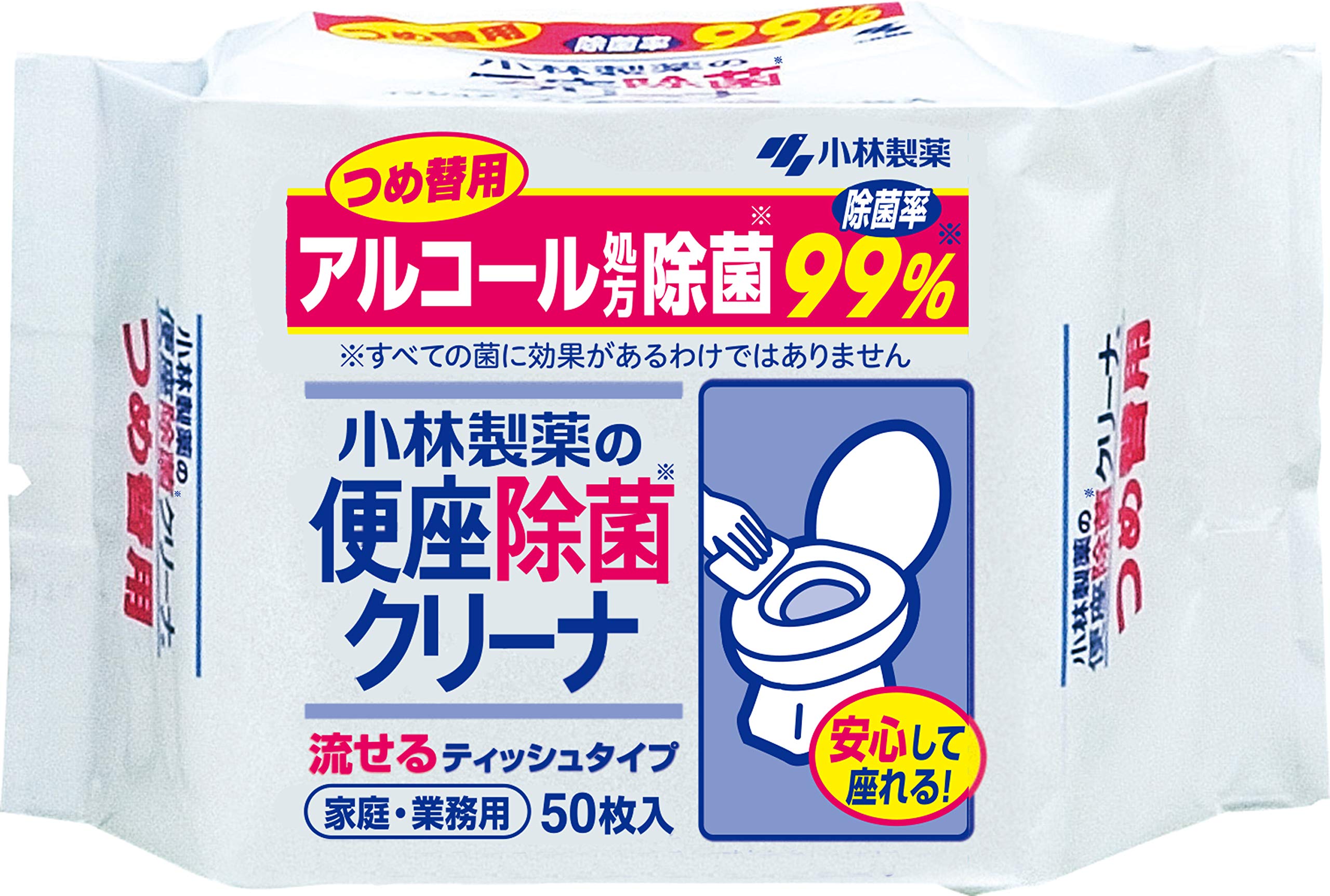 便座除菌クリーナ 小林製薬の 流せるシートタイプ アルコール除菌 トイレ掃除に 詰め替え用 50枚商品画像