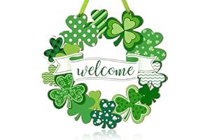 SIONOIUR St. Patrick's Day Shamrock Door Sign, Shamrocks Welcome Wooden Hanging Sign Lucky Irish Ornament Wood Wreath for Happy St. Patrick's Day Party Front Door Wall Home Decorations with Rope and Bow