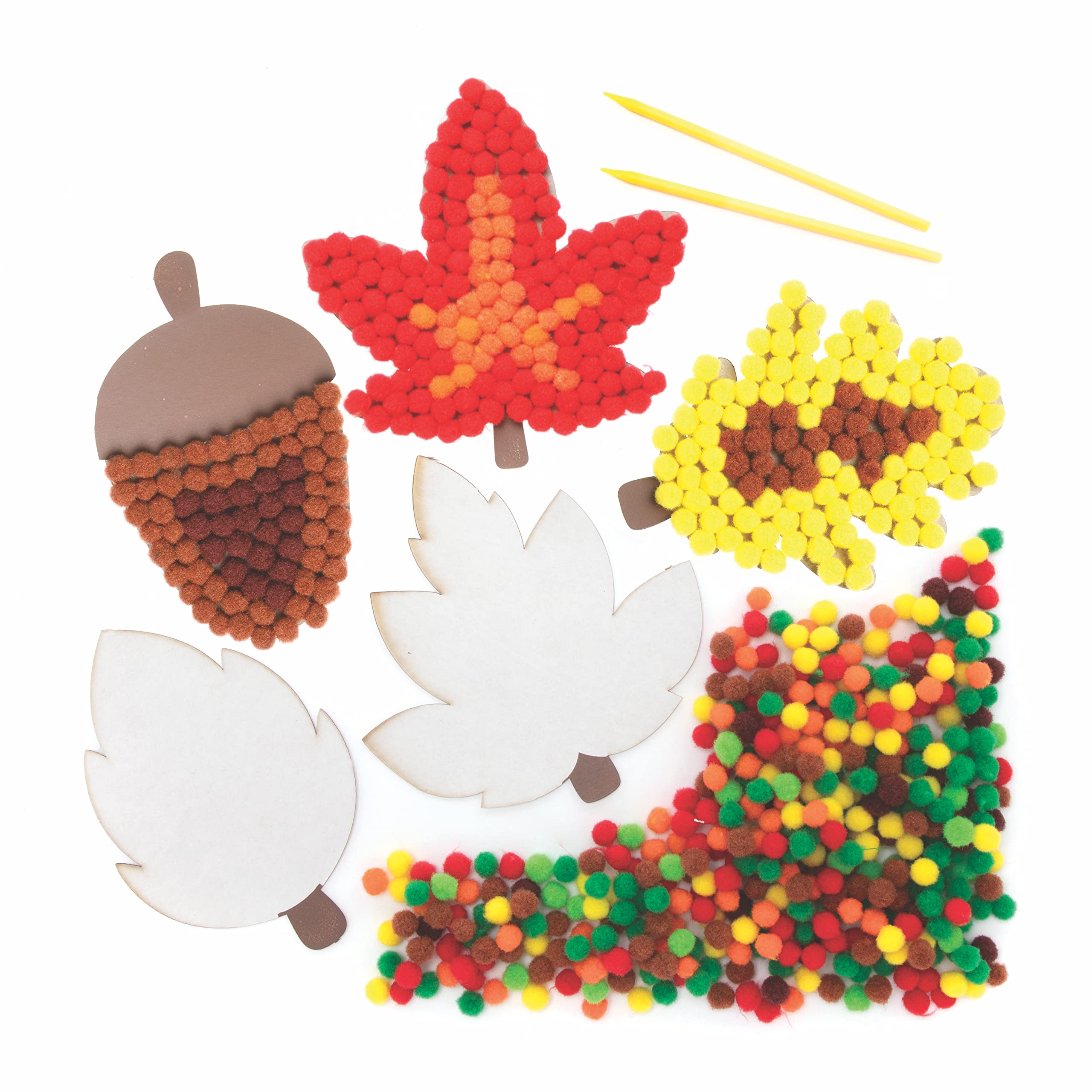 Baker Ross FE644 Autumn Pom Pom Art Kits - Pack of 5, Pom Pom Decorations for Children to Make, Decorate and Display, Creative Activities for Kids