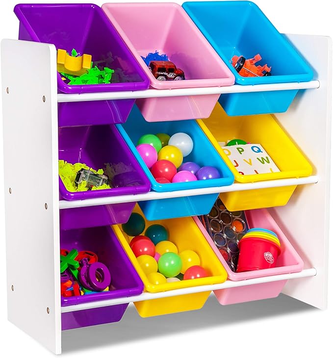 LIVIVO Child's Storage Unit with 9 Colourful Nylon Baskets (Pastels
