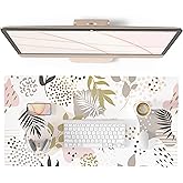 QIYI Large Mouse Pad, Exotic Pattern Desk Mat for Desktop, Women Girls Office Décor Desk Accessories, PU Leather Waterproof Gaming Mousepad, Tropical Plants Gold Desk Pad Computer Mat, 31.5" x 15.7"