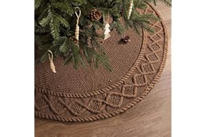 LIMBRIDGE 36 inch Christmas Tree Skirt: Pencil Tree Skirt for 6ft Tree, Diamond Edge Knit Small Western Brown Tree Skirt, Vintage Tree Skirts, Rustic Farmhouse Christmas Decorations