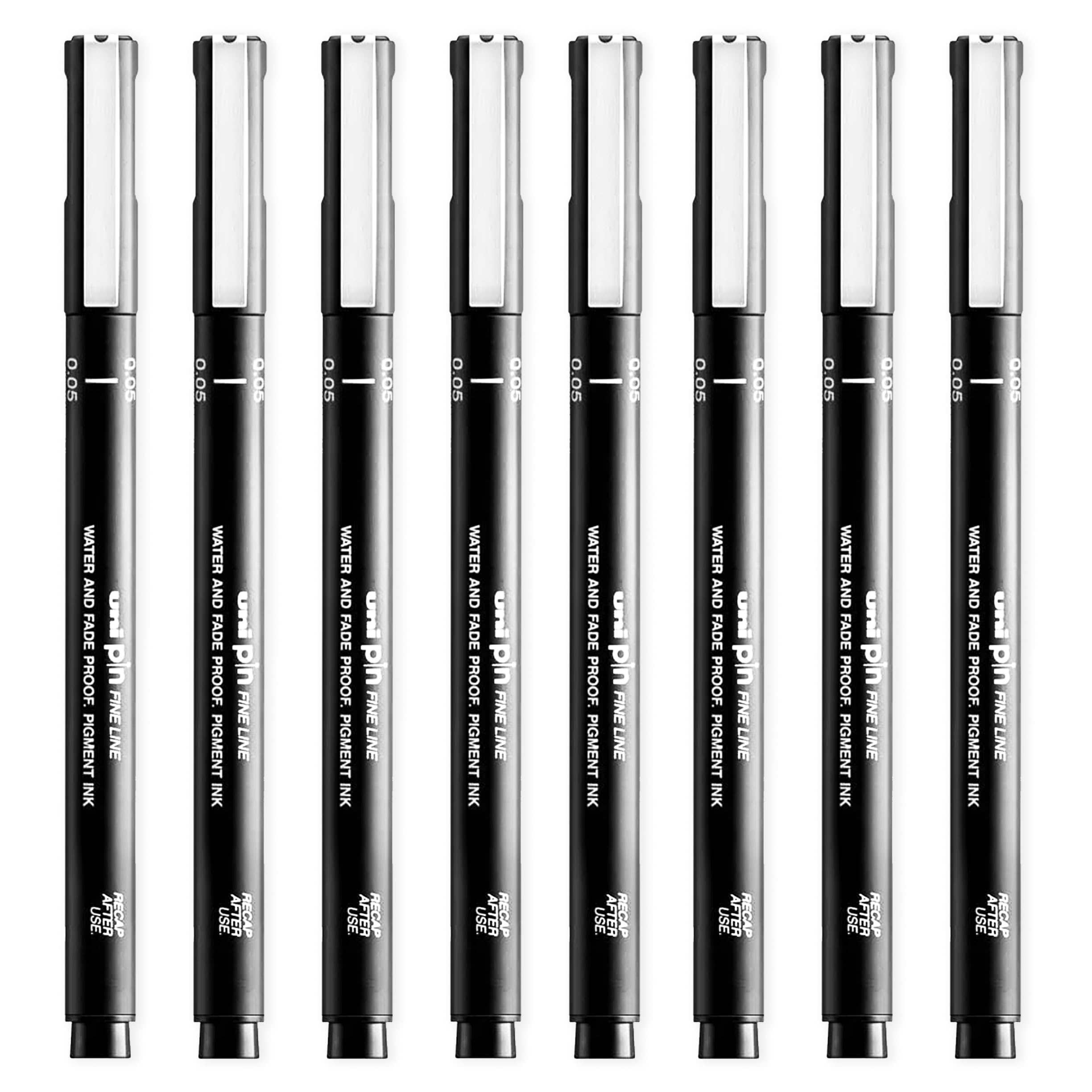 Uni Pin Fineliner Drawing Pens - Black Ink - 0.05mm Nib - Pack of 8