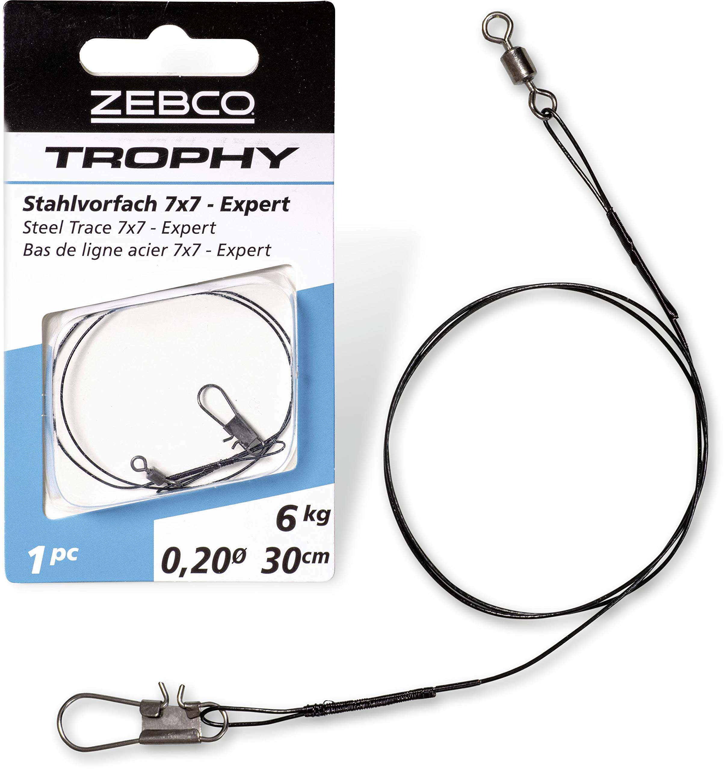 Zebco Quality Trophy Steel Leader 7 x 7 Expert Safe Leader Material Fishing Accessories with Fishing Hooks Pike Fishing Various 15 kg