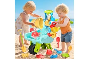Eterfun Beach Water Sand Toys for Kids - Beach Toy Trolley Car with Shovel Tool Kit, Beach Bucket & Animal Molds - Summer Outdoor Gift Sensory Sand Toys for Boys Girls Toddlers 3-5
