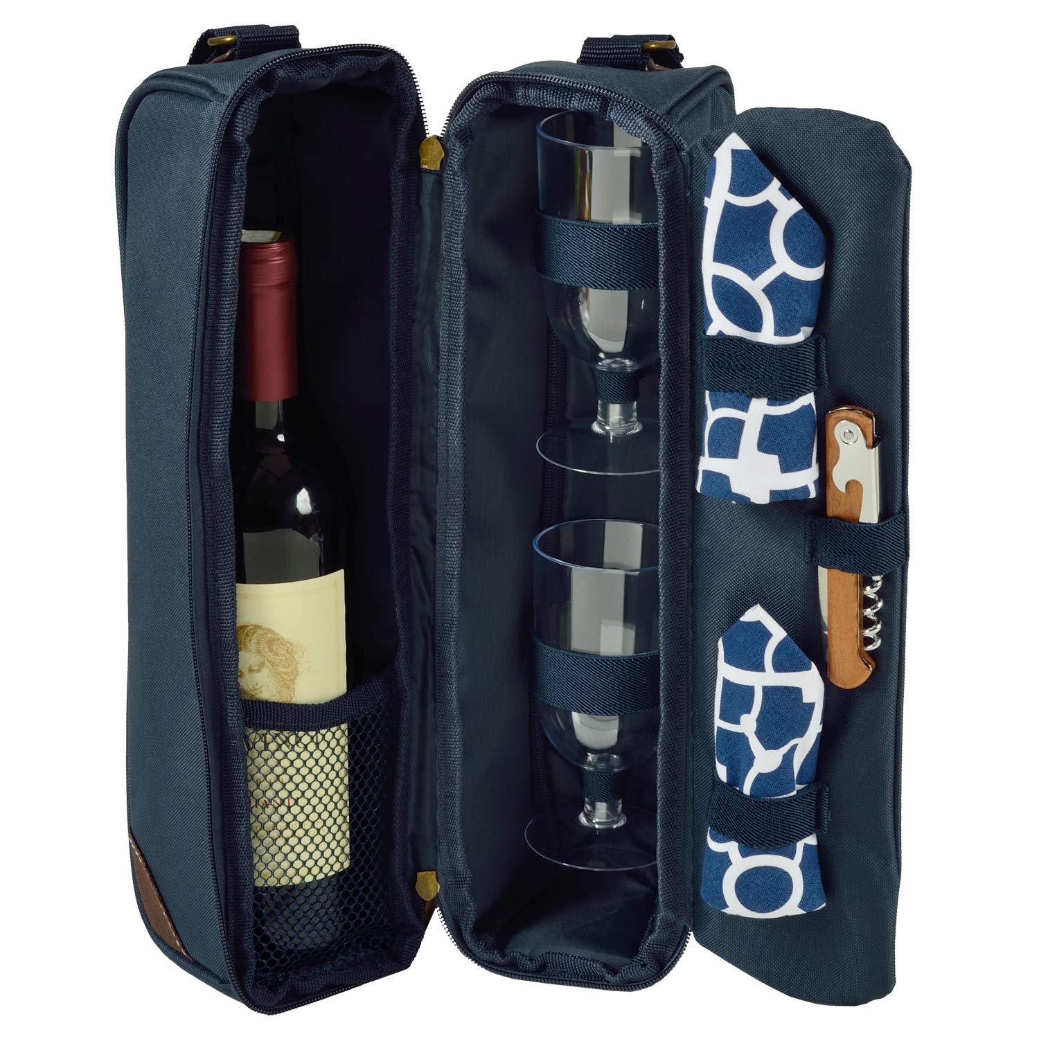 Picnic at Ascot Insulated Wine Tote with 2 Wine Glasses, Napkins and Corkscrew -Designed & Assembled in The USA