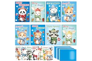 Treasure Cove Christmas Card Making Kits DIY Merry Christmas Craft Make Your Own Holiday Greeting Card with Stickers Envelopes Winter Animal Handmade Supplies for Xmas Home Classroom Party Favor 12Pcs