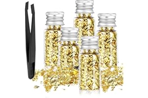 APAUSVCM 5Pcs Decorative Gold Leaf, Multifunction Gold Flakes Cake Decoration Baking Foil Decor with Plastic Tweezers for Cooking Dessert Steak Decoration Crafts Makeup