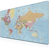 Samgula Desktop Mat World Map Full Desk Mouse Pad, Office Gaming Mousepad Large Mousepad, Computer Pad Non-Slip Rubber Base Waterproof with Stitched Edges, 35.4 X 15.7 in for Work/Game/Office/Home