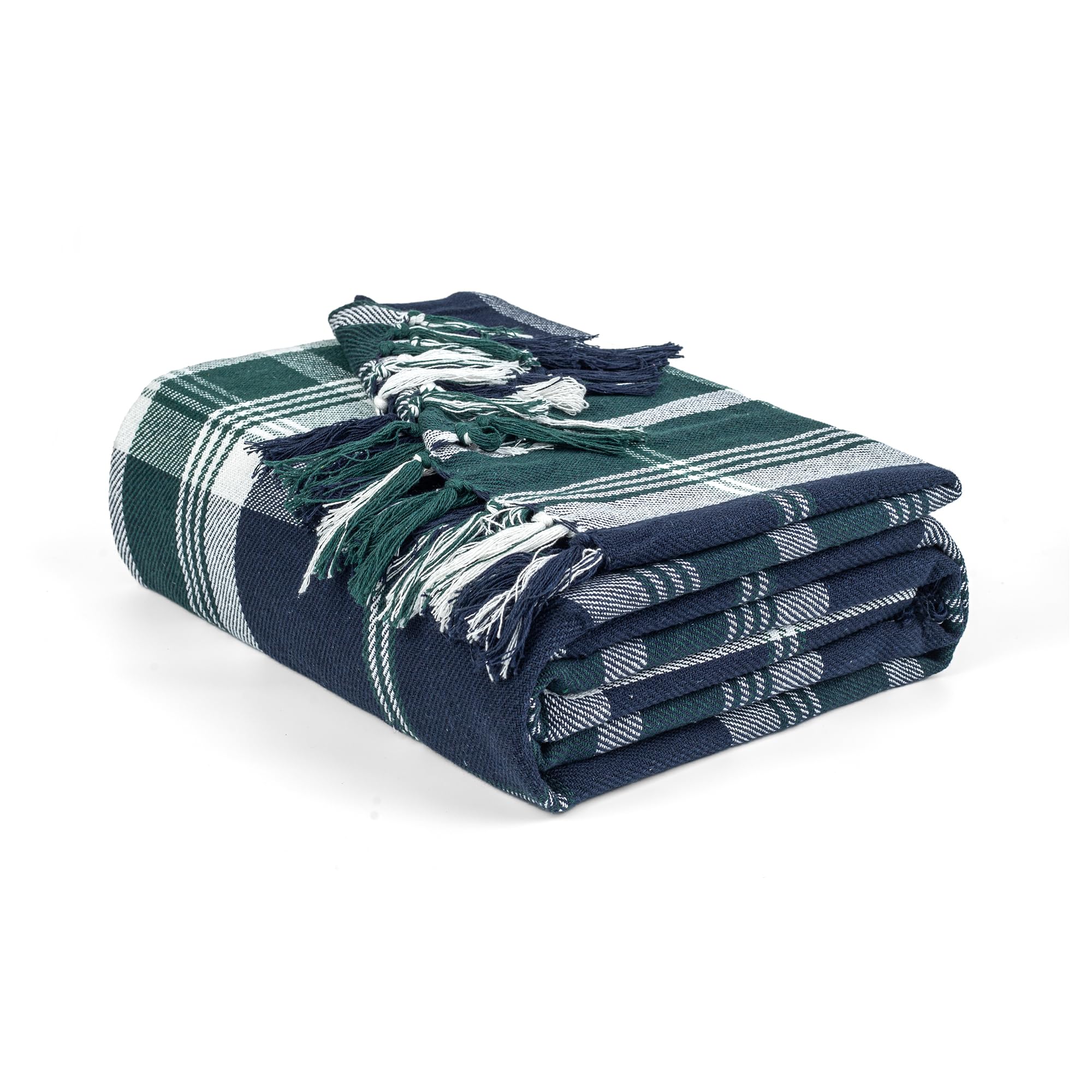 EHC Highland Large Cotton Throw For Double Bed, Sofa or Armchair, 150cm x 200cm, Navy Blue