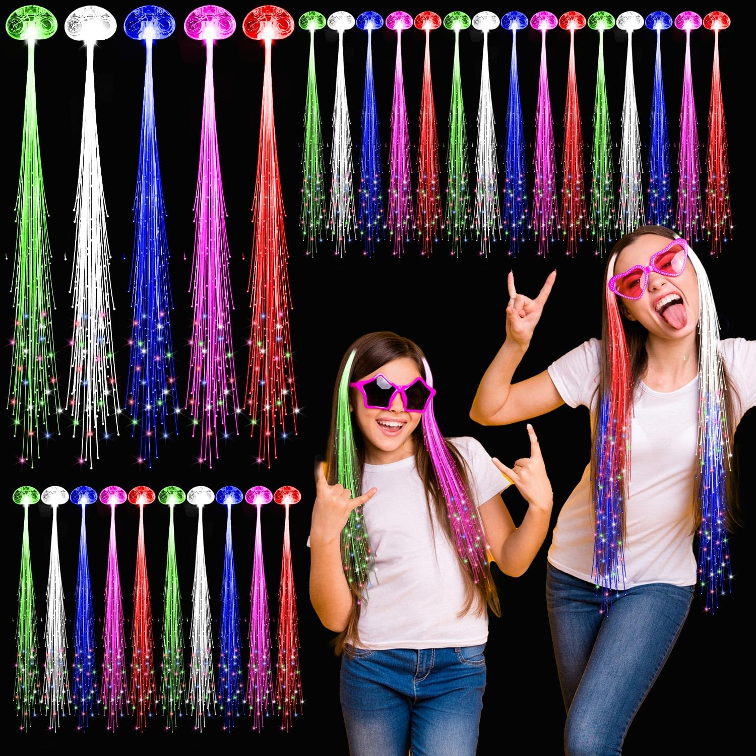 30 Pack LED Lights Hair Light-Up Fiber Optic LED Hair Barrettes ...