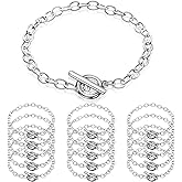 Junkin 20 Pieces Chain Bracelets Stainless Steel Link Bracelet Round Link Chain Bracelets with Ot Toggle Clasp Jewelry Bracelet Making for Women Valentine Present(Silver)