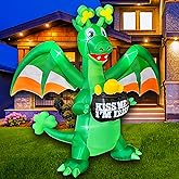SEASONBLOW 7 Ft Inflatable St. Patrick's Day Dragon Holding a Pot of Gold Decoration with Shamrock Horn Irish Wings LED Blow Up Yard Decor for Lawn Yard Garden Indoor Outdoor Holiday Party