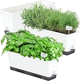 Window Box Planter 4 Packs, 17 Inches Rectangle Flower Pots with Drainage Holes &amp; Trays, Pots for Vegetables, Herbs, Flowers, Garden Windowsill Balcony (White, 17 * 5.1 * 6 inch)