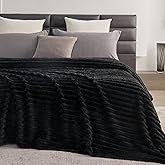 KORBLISS Super Soft Queen Blanket for Bed, Premium Silky Flannel Fleece with 3D Jacquard Wheat Decorative, Lightweight and Cozy for Living Room, and All-Season Use, 90x90 Inches.Black