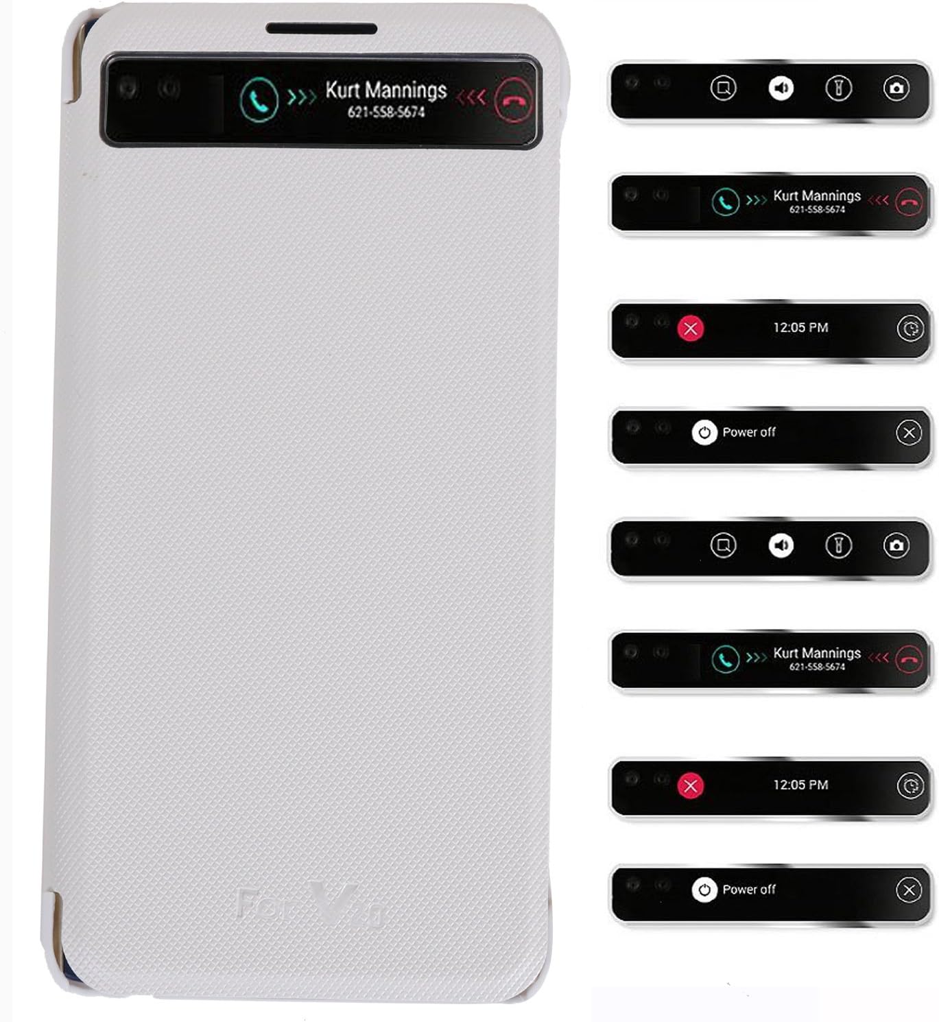 [Quick Window View] Smart View Protective Flip Cover Case Smart Sleep Wake Protection Rigid Shell Case for LG V20 (White)