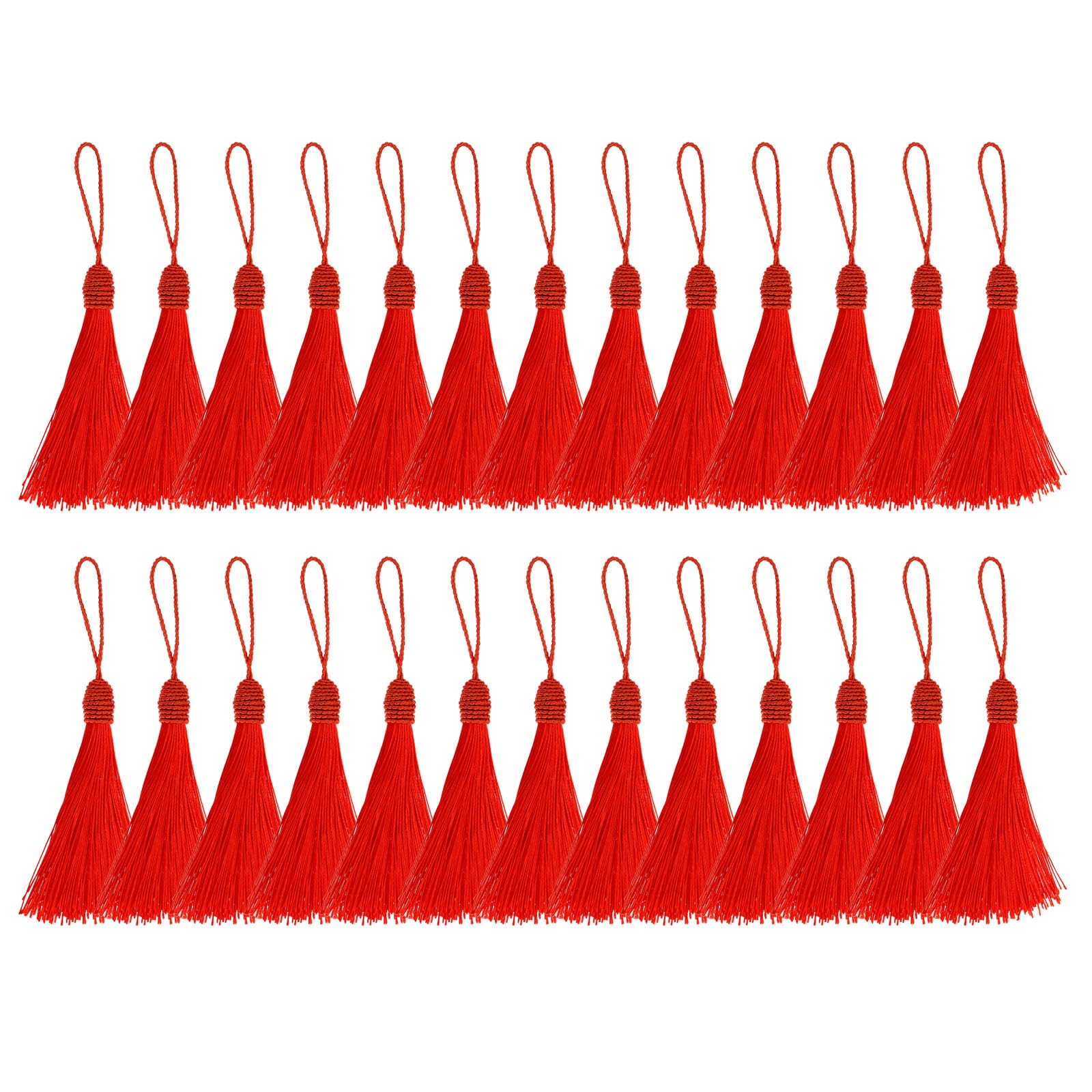PATIKIL 14cm/5.5 Inch Bookmark Tassels, 25 Pack Soft Silky Floss Cord Loop Mini Handmade Tassels for Craft DIY Keychain Jewelry Making, Red