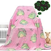 Gdindff Glow in The Dark Frog Blanket for Girls, Cute Home Decor Throw for Kids and Adults, Cozy Room Decoration, Frog Lovers Gifts for Women Girls, Birthday Gifts 60"x50"