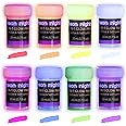 Neon Nights Glow in The Dark Paint - Pack of 8 Multi-Surface UV Paint Set - 2-in-1 Acrylic Paints, UV & Blacklight Activated,