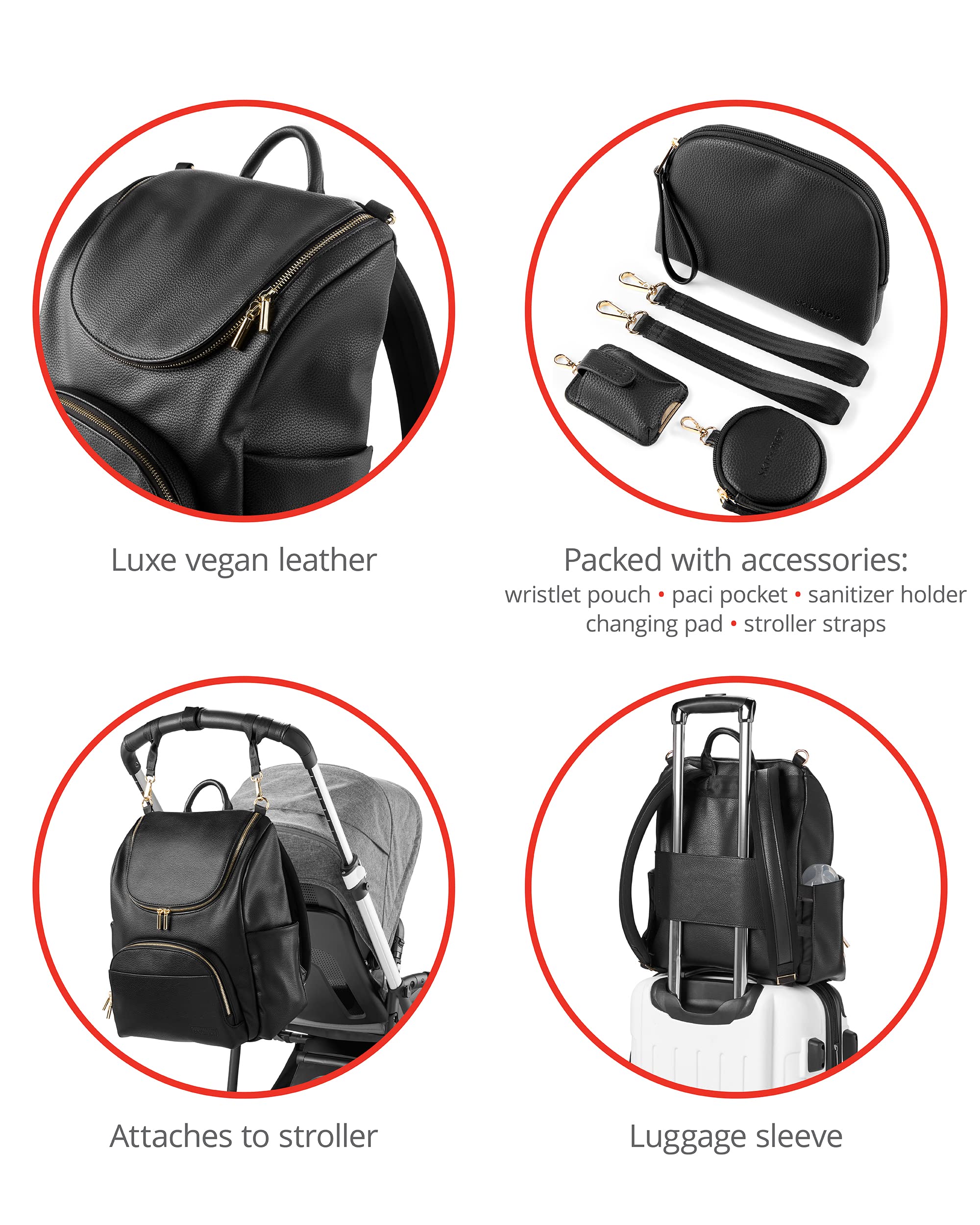 Skip Hop Diaper Bag Backpack: Evermore, Multi-Function Baby Travel Bag 6 in 1, Black