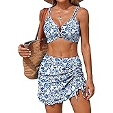 ZAFUL Women's High Waisted Bikini Sets Two Piece Swimsuit with Swim Skirt Tummy Control Bathing Suit String Swim Suits
