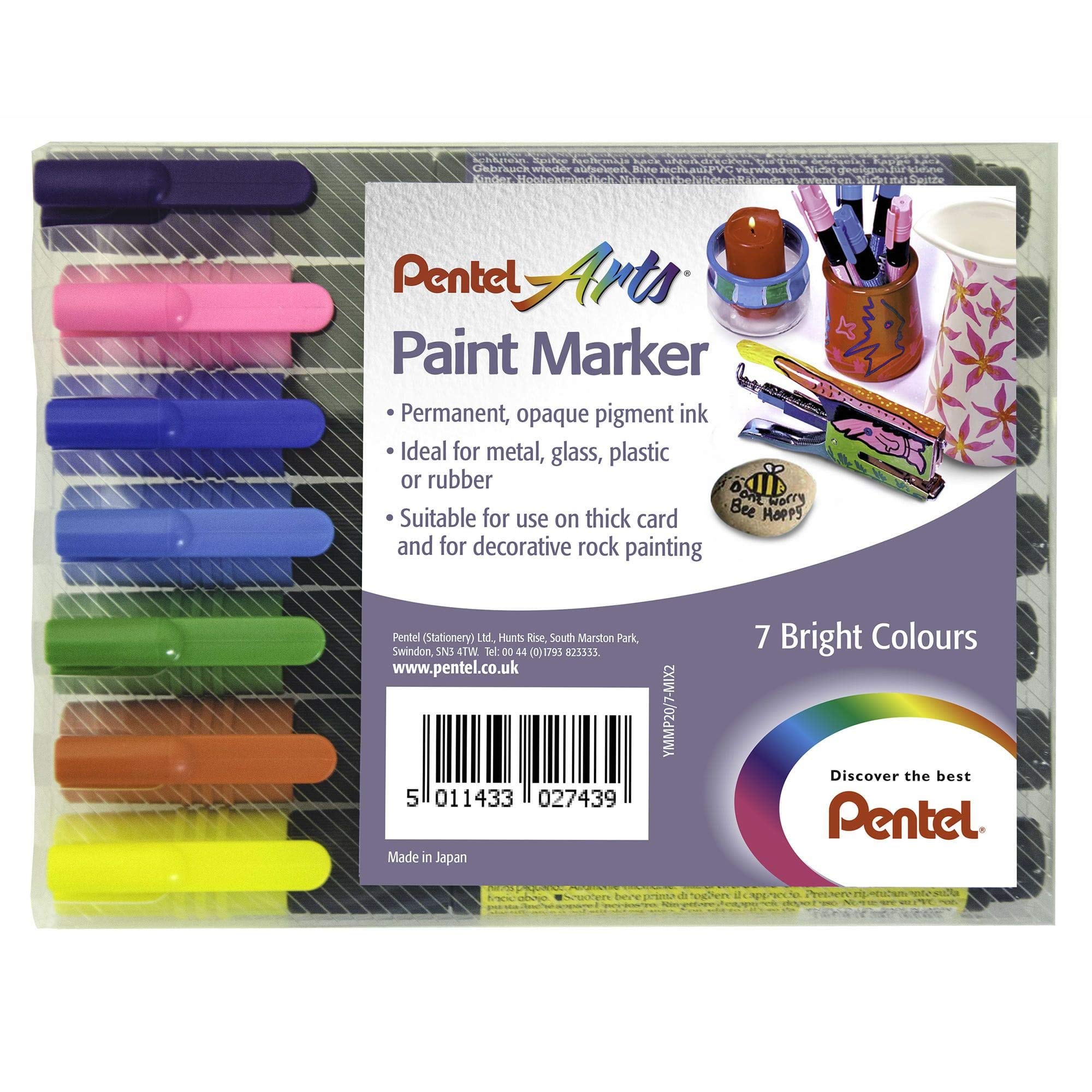 Pentel YMMP20/7-MIX2 0.4 mm Paint Marker - Bright Colours (Pack of 7)