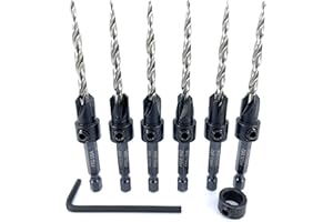 FTG USA Countersink Drill Bit Set 6 Pc #8 (11/64") Wood Countersink Drill Bit, Pro Pack Countersink Set, Tapered Countersink Bit, Stop Collar, Hex Wrench, Woodworking Countersink Drill Bits