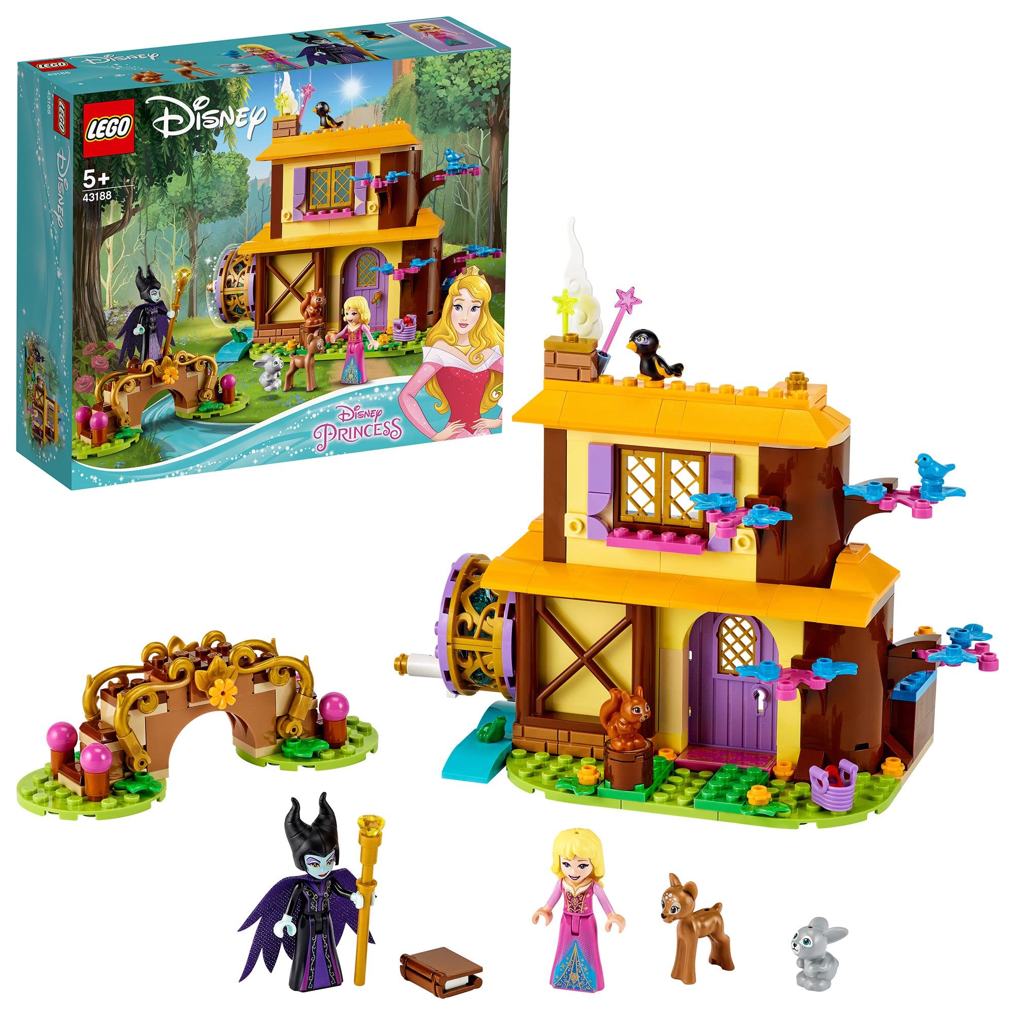 LEGO 43188 Disney Princess Aurora’s Forest Cottage Sleeping Beauty Playset with Maleficent Minifigure and Animal Figures