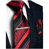 JEMYGINS Mens Floral Necktie and Pocket Square Tie Clip Sets for Men