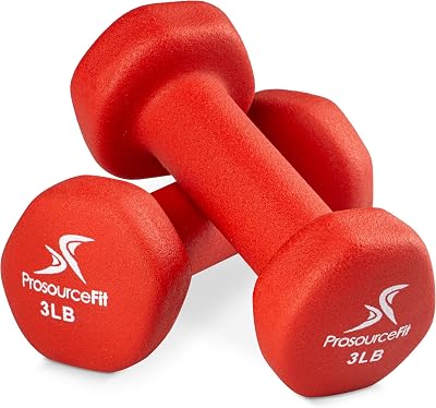 ProsourceFit Neoprene Dumbbell 3 lb Hex Non-Slip Grip Coated