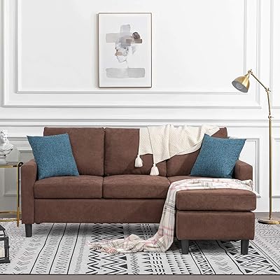 Walsunny Convertible Sectional Sofa with Reversible Chaise, Brown
