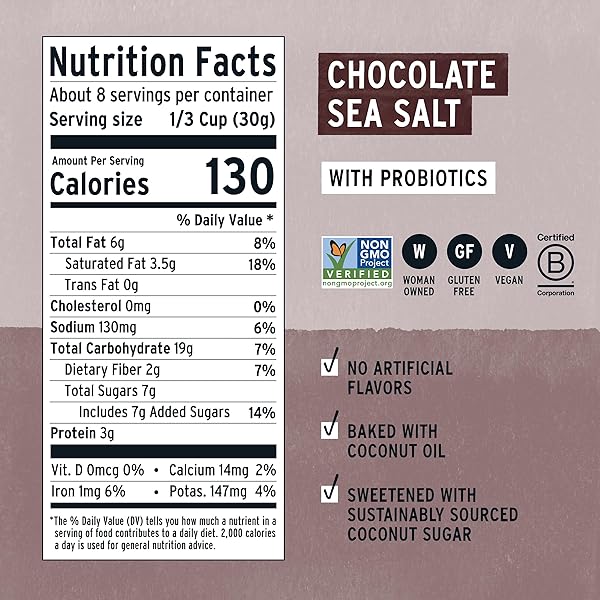 PURELY ELIZABETH, CHOCOLATE SEA SALT, ANCIENT GRAIN GRANOLA WITH PROBIOTICS, GLUTEN-FREE, NON-GMO (8OZ BAG)