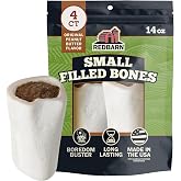 Redbarn Small Filled Bones, Premium Dog Chew, Peanut Butter Flavor, 4 Count | Durable, Long Lasting Beef Femur Bones Filled with Peanut Butter for All Breeds, All Life Stages, Small Dogs to Medium Dogs