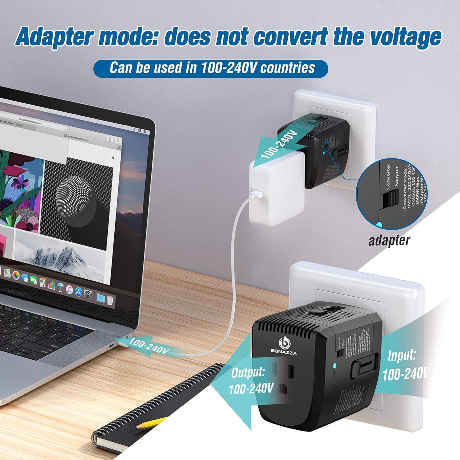 2000W Voltage Converter Adapter US to Europe, UK, Australia, Italy, Spain, Asia Over 150 Countries - Step Down 220V to 110V for Electric Product Like Hair Dryer Steam Iron Cell Phone Laptop MacBook: Home Audio & Theater