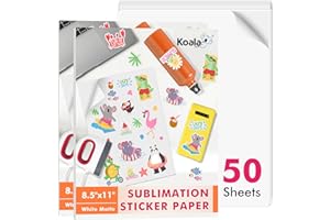KOALA PAPER Koala Sublimation Sticker Paper Matte White Waterproof Vinyl 8.5x11 inch 25 Sheets, 2 Packs Total 50 Sheets Quick Dry Vivid Colors Holds Ink well