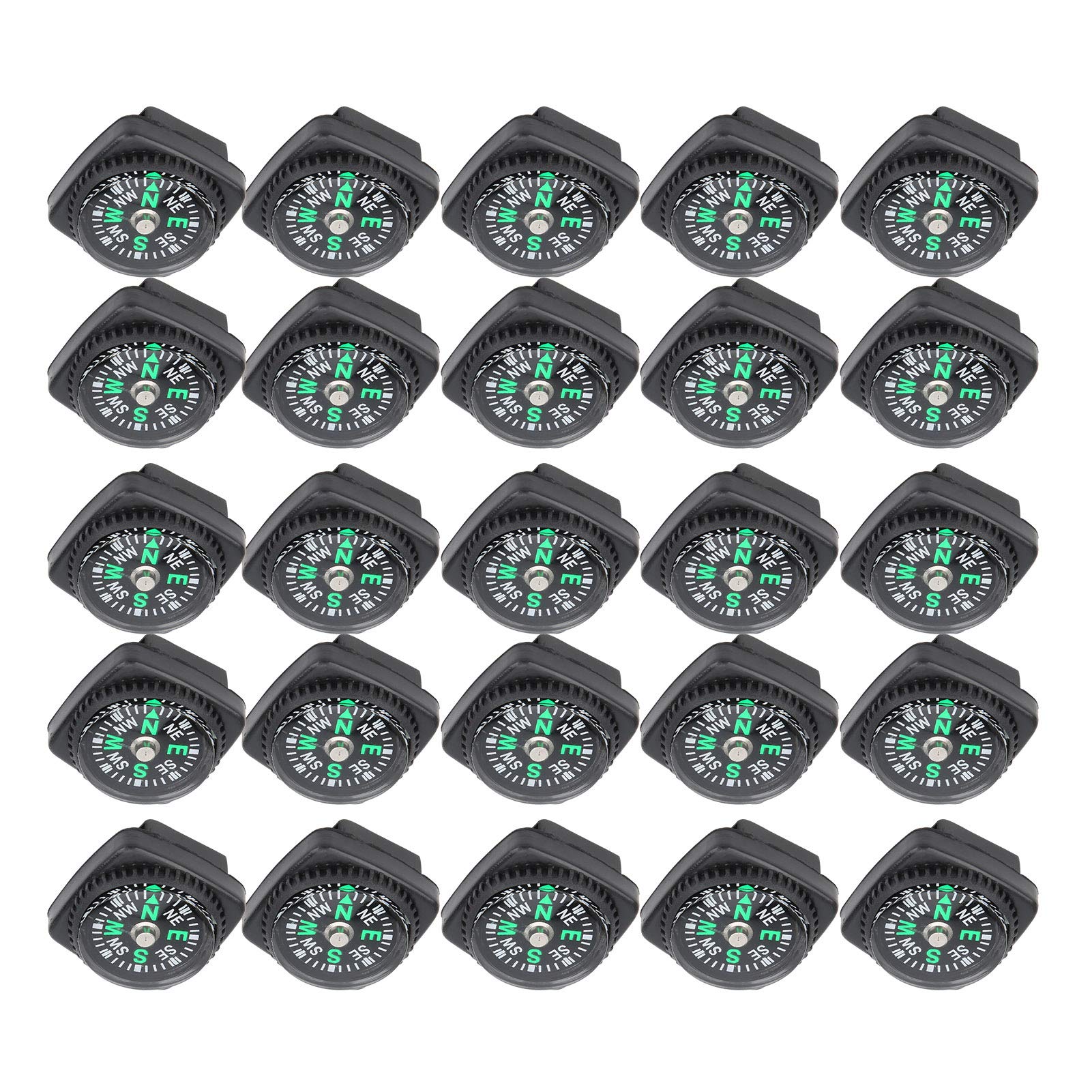 25Pcs Pack Black Survival, Compass Umbrella Rope Accessories Compass Navigation Buckles Bracelet Paracord Outdoor Tool