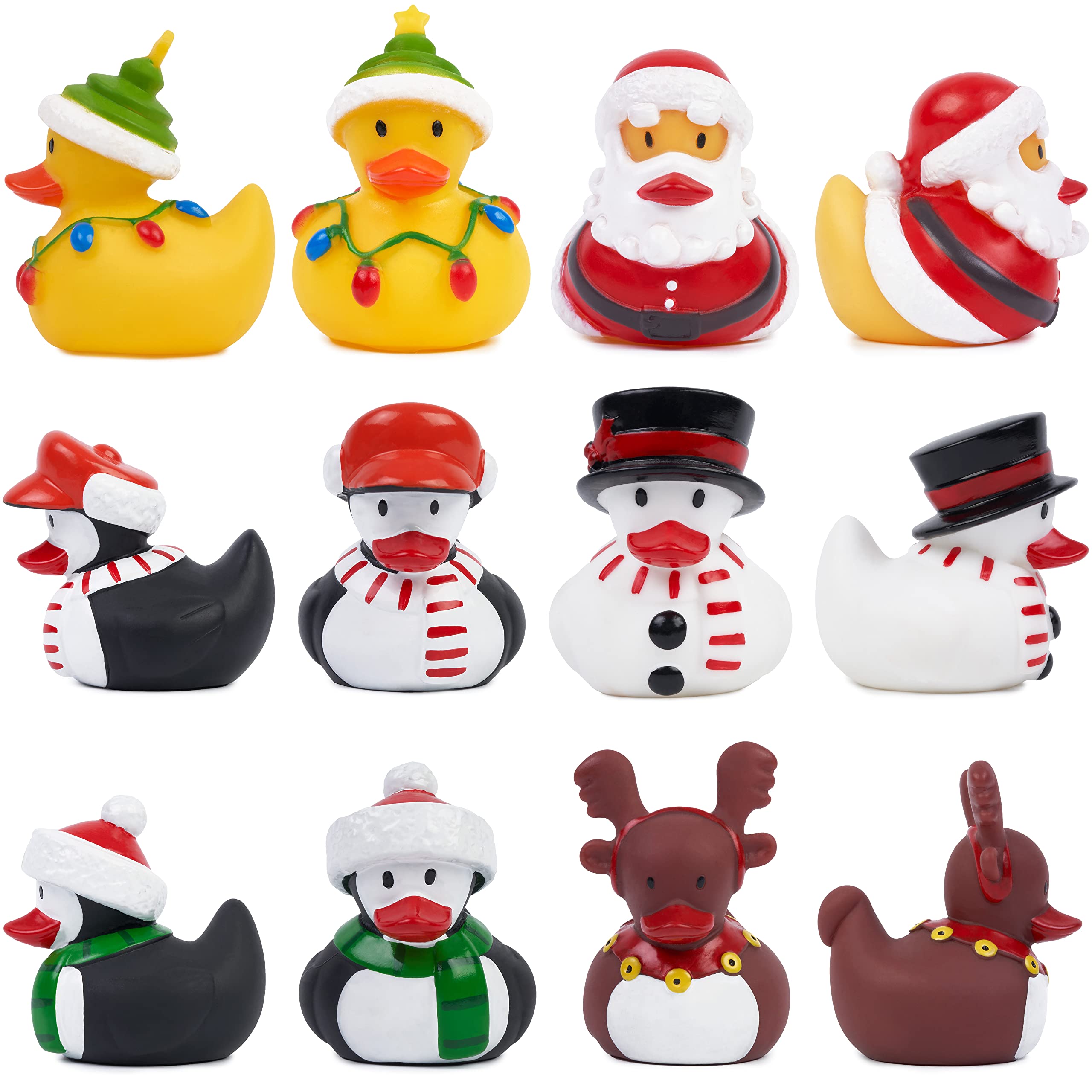 THE TWIDDLERS - 12 Christmas Rubber Ducks Bath Toys, Assorted Festive Design & Vibrant Colours - Santa, Snowman, Rudolph, Party Favours Gifts, Xmas Stocking Fillers for Babies, Kids, Children