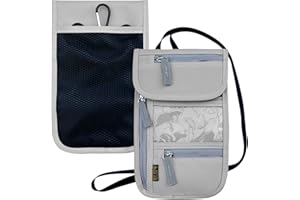 JONYEE Travel Neck Wallet, RFID Blocking Passport Holder with Adjustable Neck Strap for Men and Women to Keep Cash, Credit Cards and Travel Documents Safe - Grey