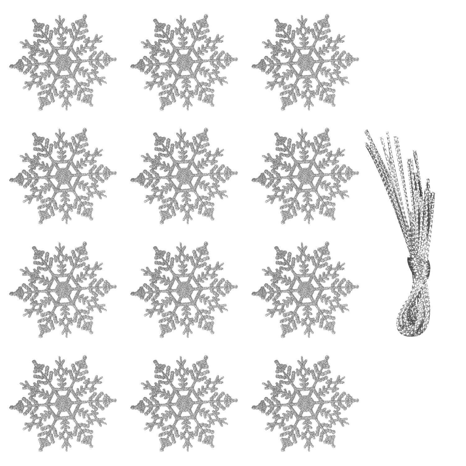 Rumyve 12pcs Winter Snowflake Decorations,3D Plastic Glitter Snowflakes Ornaments,Winter Wonderland Window Decoration Party Winter Wedding Decor(Silver)