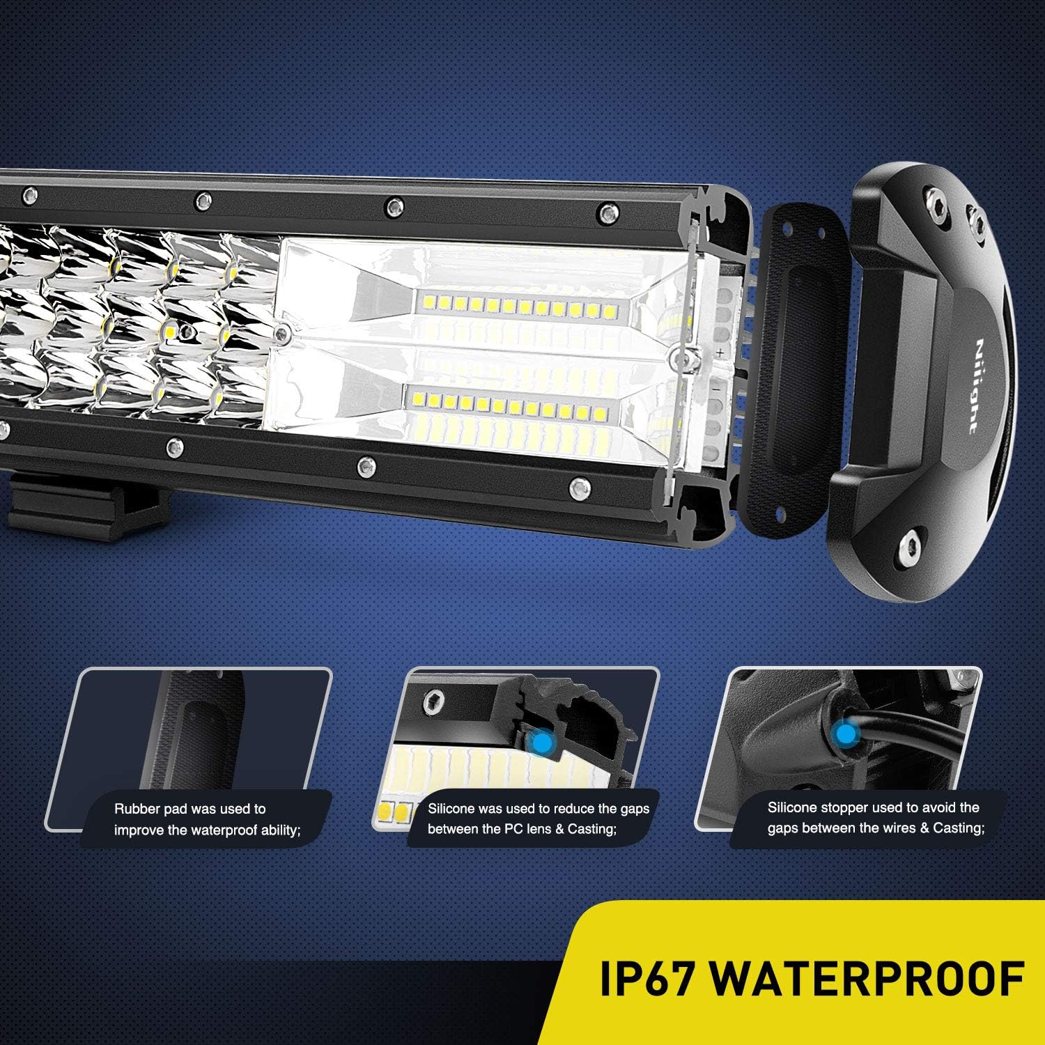 Nilight 26Inch Triple Row Lights 297W 29700LM Flood Spot Combo Beam Bar Driving Boat Super Bright Led Off Road Trucks,2 Years Warranty: Automotive