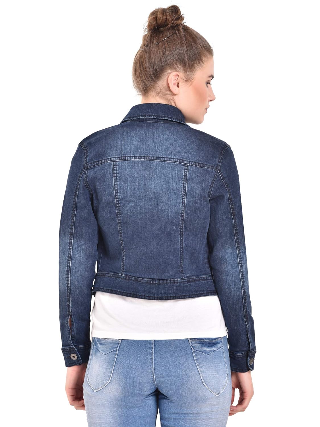 mansicollections dark blue button holes denim jacket for women