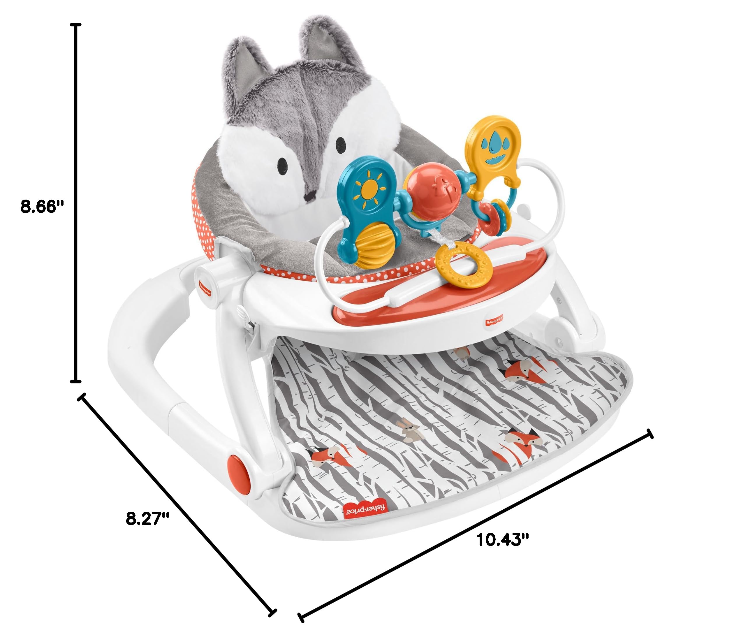 Fisher-Price Portable Baby Chair Premium Sit-Me-Up Floor Seat with Snack Tray, Toy Bar & Plush Washable Seat Pad, Peek-a-Boo Fox
