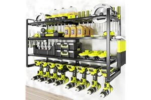 KAFAHOM Power Tool Organizer-8 Drill Holder Wall Mount,4 Layer Heavy Duty Metal Power Tool Storage Rack,Garage Tool Organizer and Storage with Screwdriver Holder/Plier Holder/Hammer Holder