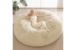 ODREAMYDOGS Bean Bag Cover (No Filler), Faux Fur Beanbag Chairs Covers Only, Stuffed Animal Storage Bean Bag, Giant Washable Beanbag Cover without Filling, 5FT, Sandy Beige
