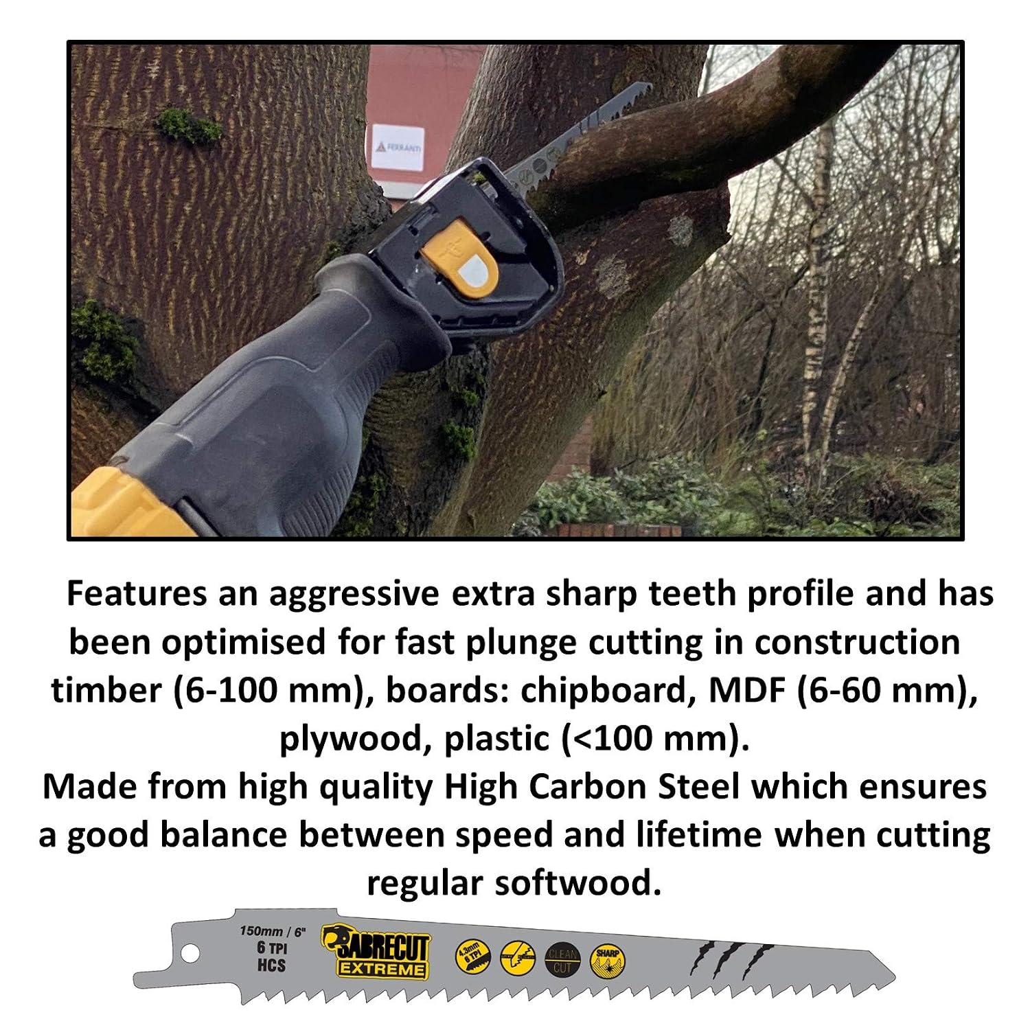 3 x SabreCut SCRS644D_3 150mm 6 TPI S644D Fast Wood Cutting Reciprocating Sabre Saw Blades - Image 3
