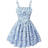 SHENHE Girl's Floral Print Sleeveless Summer Dress Ruched A Line Flowy Boho Sundress