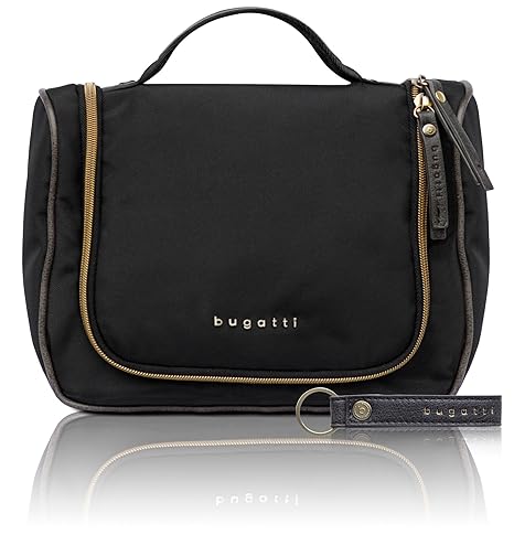bugatti Contratempo Nylon Kulturbeutel mit Reißverschluss für Damen - edle Kosmetiktasche in schwarz
