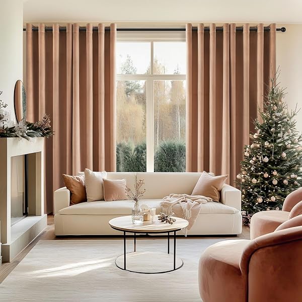 TOPFINEL 102 INCHES LONG CUSTOM BLACKOUT VELVET CURTAINS,BEIGE BLUSH SOUNDPROOFING PLEATED NOISE CANCELLING GROMMET CURTAINS FOR TRAVERSE RODS,VIRAL DRAPES 2 PANELS FOR LIVING ROOM